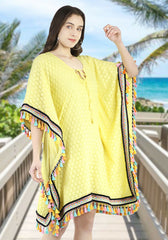 Short Kaftan Cover Up Lace Beach Dress with Tassels